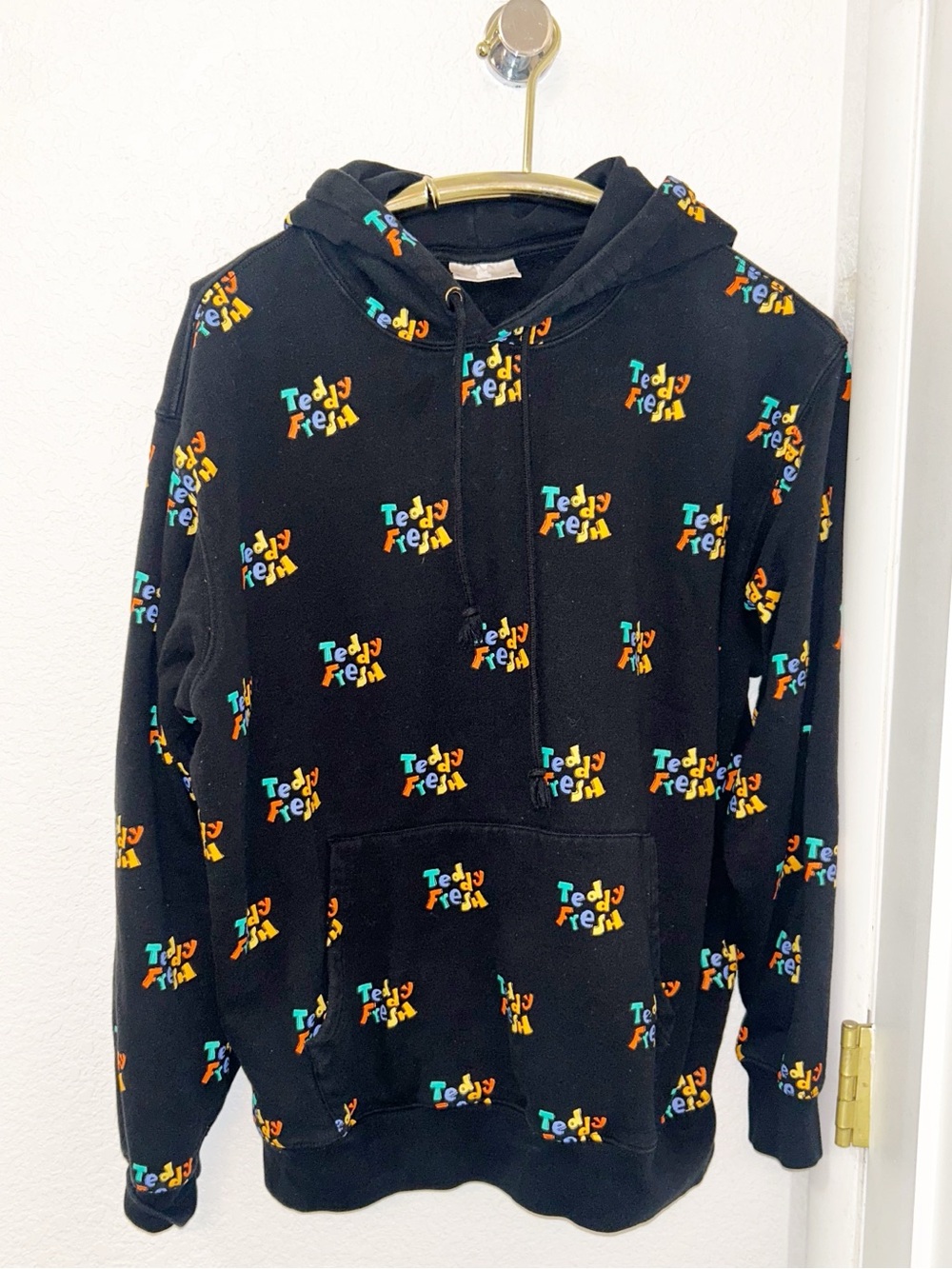 TEDDY FRESH The Retro Logo Pullover Hoodie 💯 Cotton in Black SZ: Large
